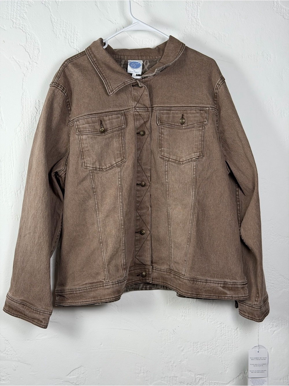 DG2 by Diane Gilman Brown Wash Baggy Style Denim Trucker Jacket 2X